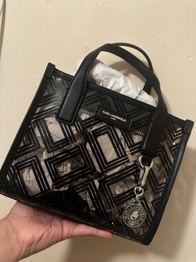 Karl Lagerfeld Black Geometric Clear Mini Tote